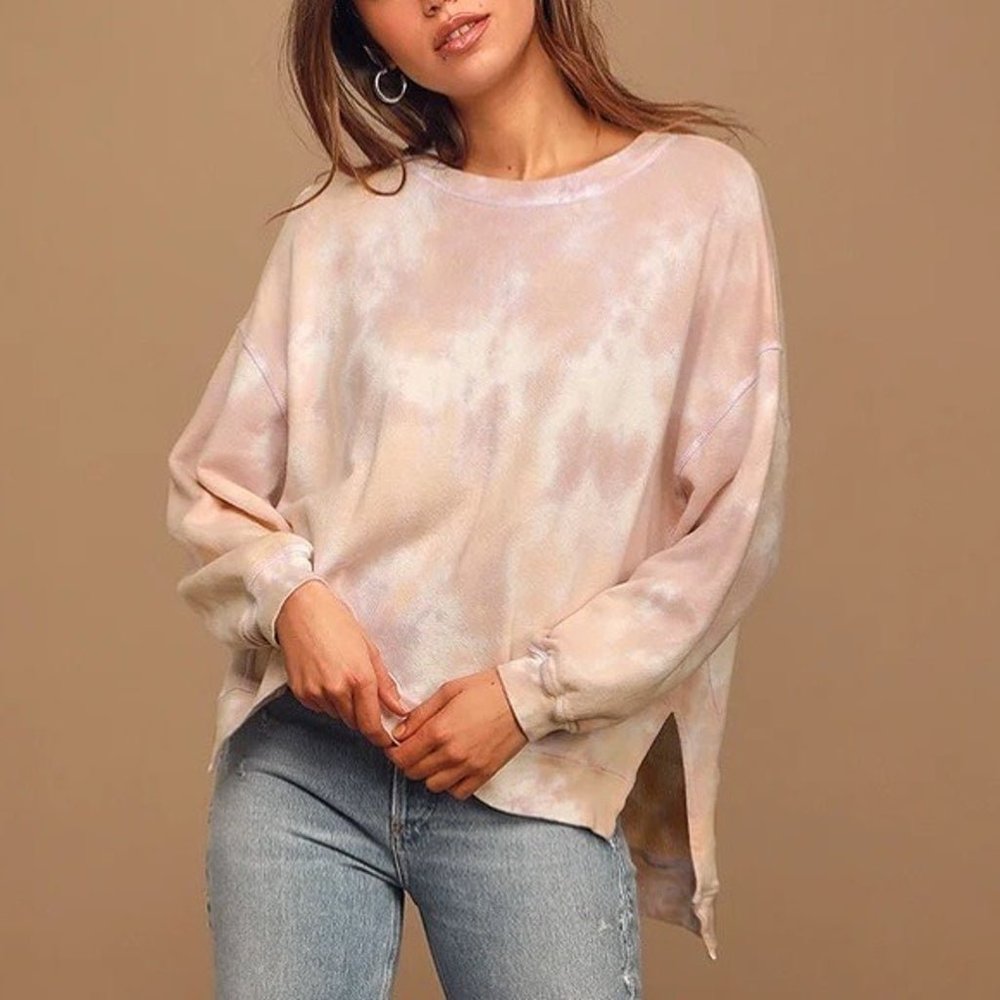 NWT FOUND LA Lulus Blush Pink Tie Dye Step Hem Pullover Sweatshirt